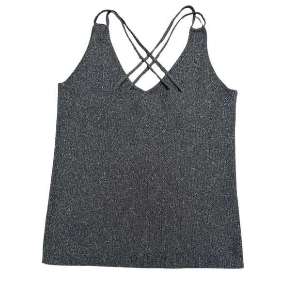 Silver Shimmery Metallic Ralph Lauren V-Neck Sweater Tank - Picture 3 of 5